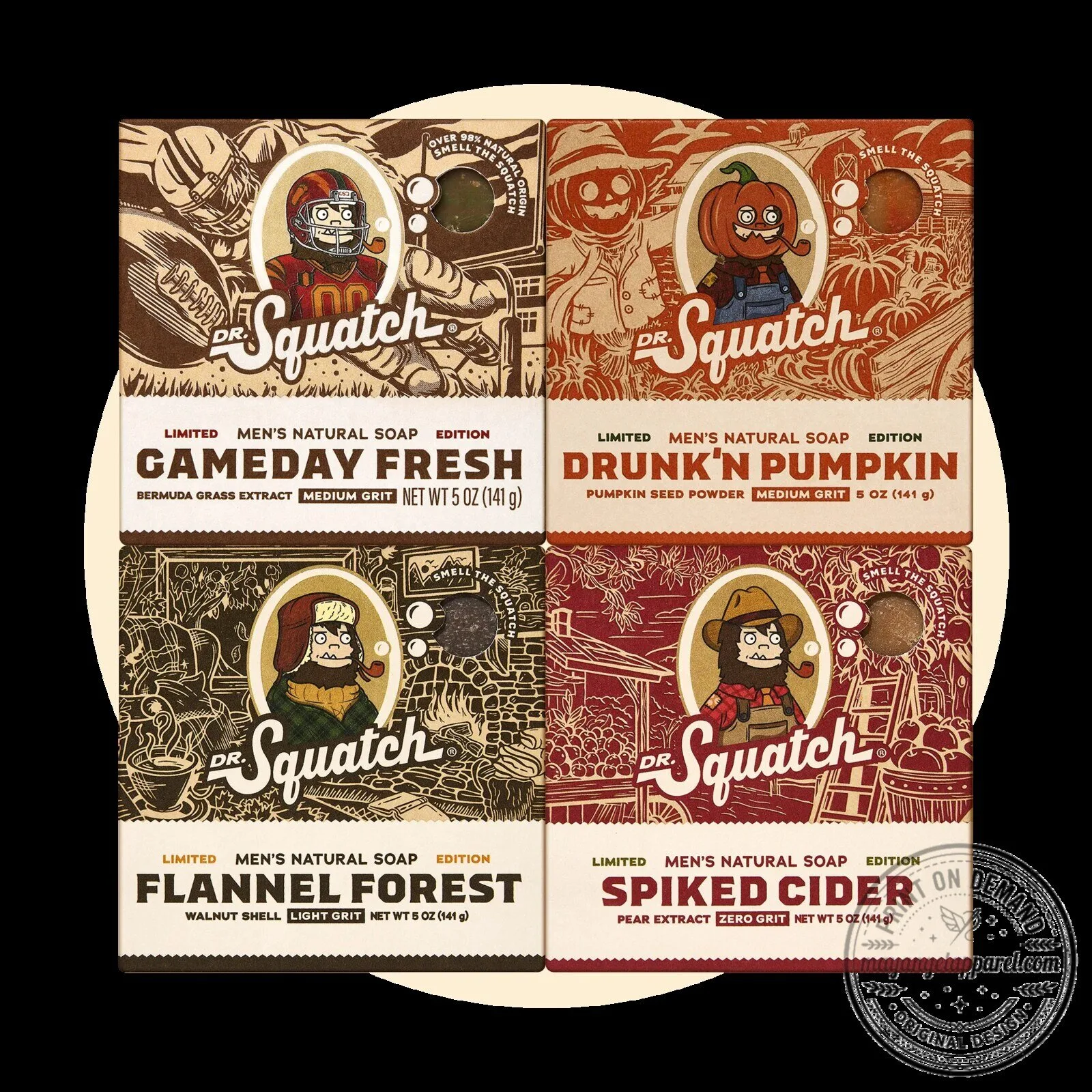 Dr. Squatch Fall Starting Lineup Gameday Fresh Drunk'n Pumpkin Flannel Forest Spiked Cider Soap Set