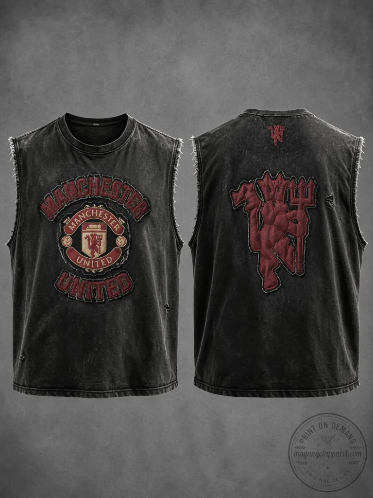 Manchester United Football Club Distressed Black Washed Tank Top 36 Manchester United Football Club Distressed Black Washed Tank Top