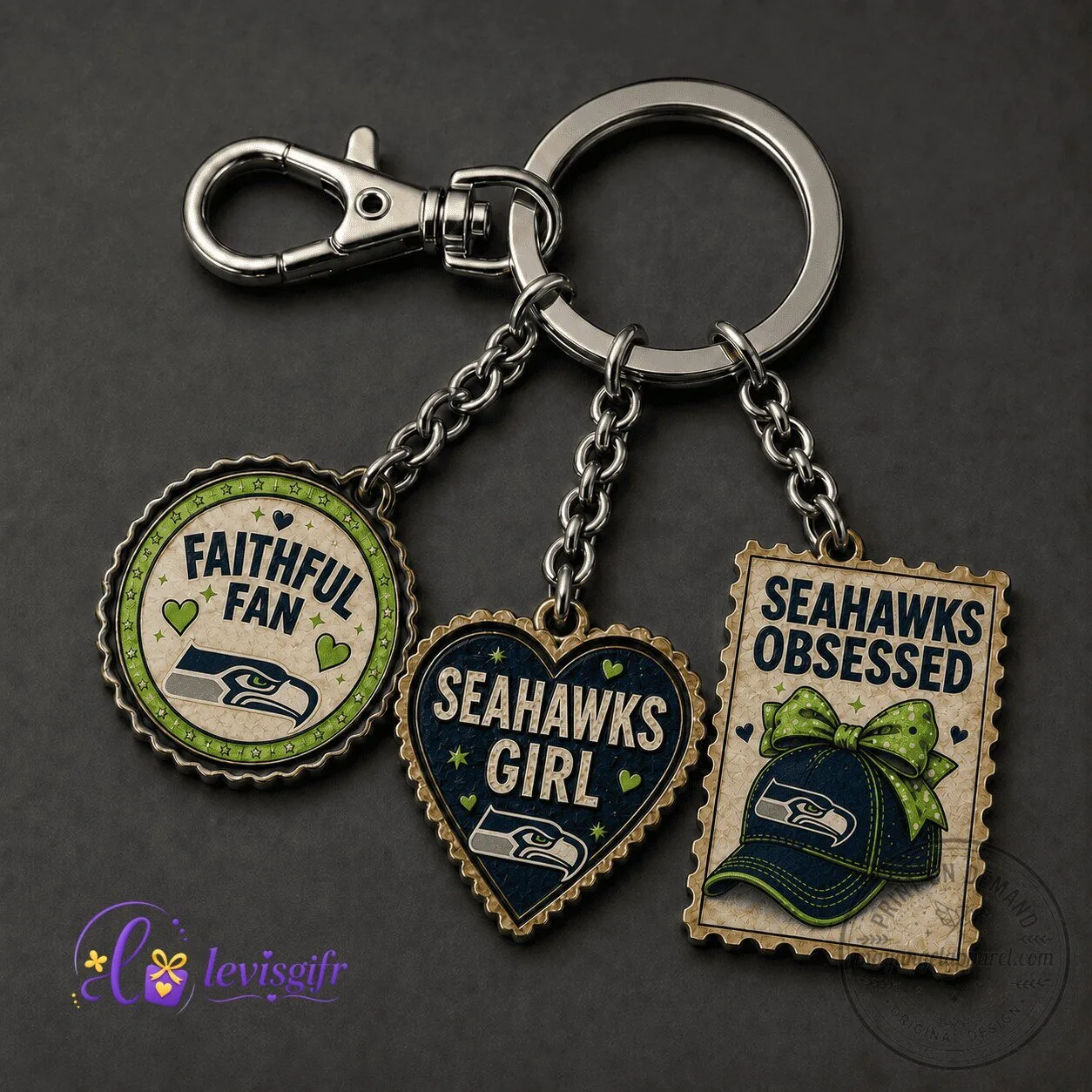 Seattle Seahawks Football Team Fan Keychain Charm Set