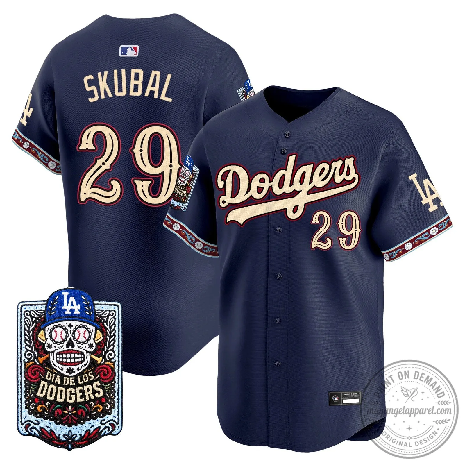 Dodgers Skubal 29 Dia de los Muertos Baseball Jersey from Los Angeles