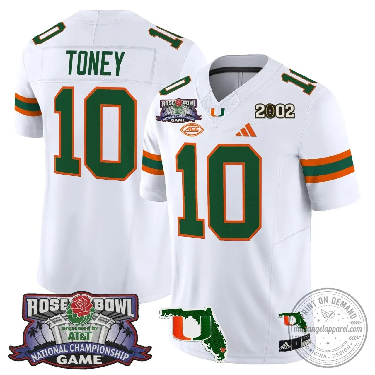 Malachi Toney Miami Hurricanes 2002 Rose Bowl National Championship Football Jersey