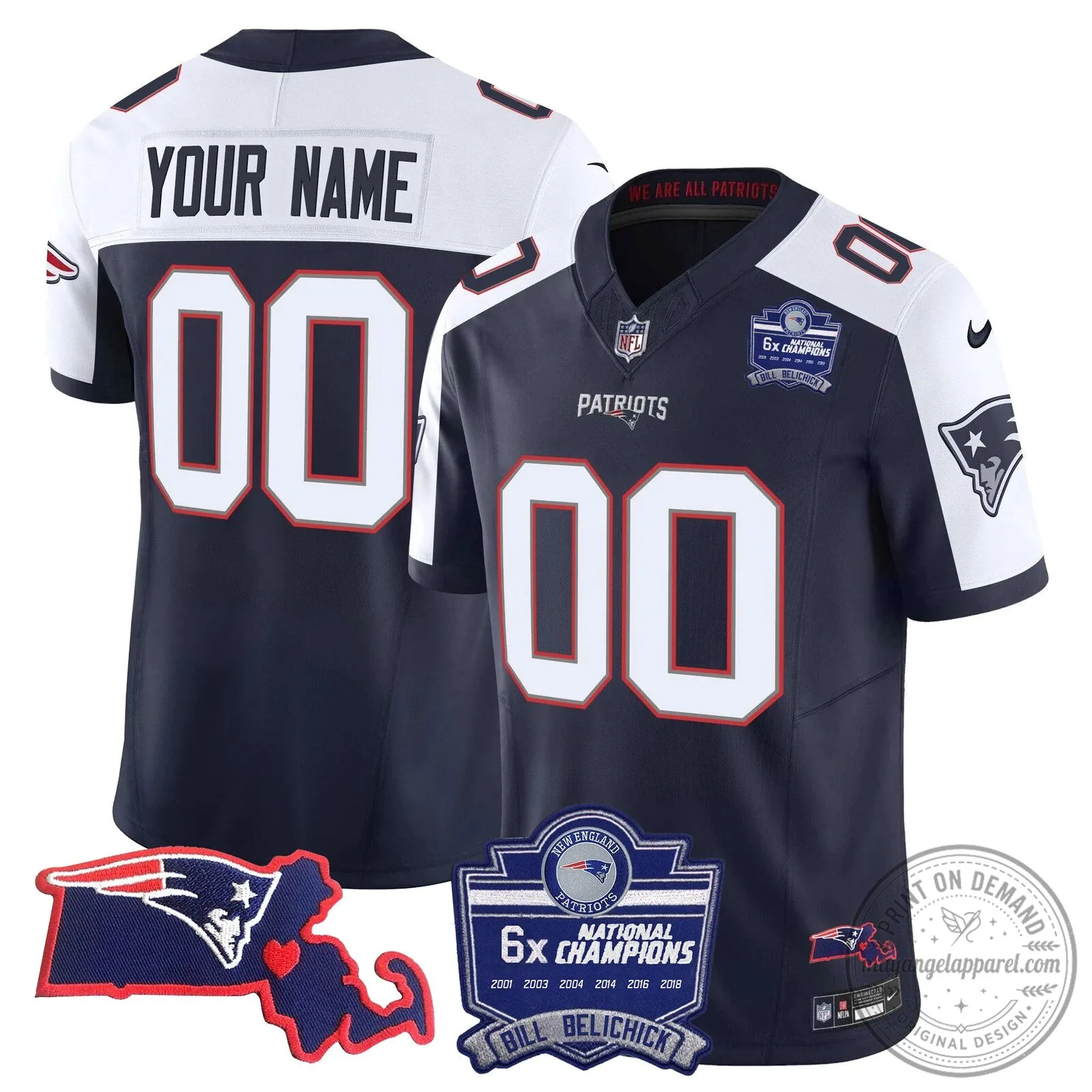 Bill Belichick New England Patriots National Champions Custom Football Jersey