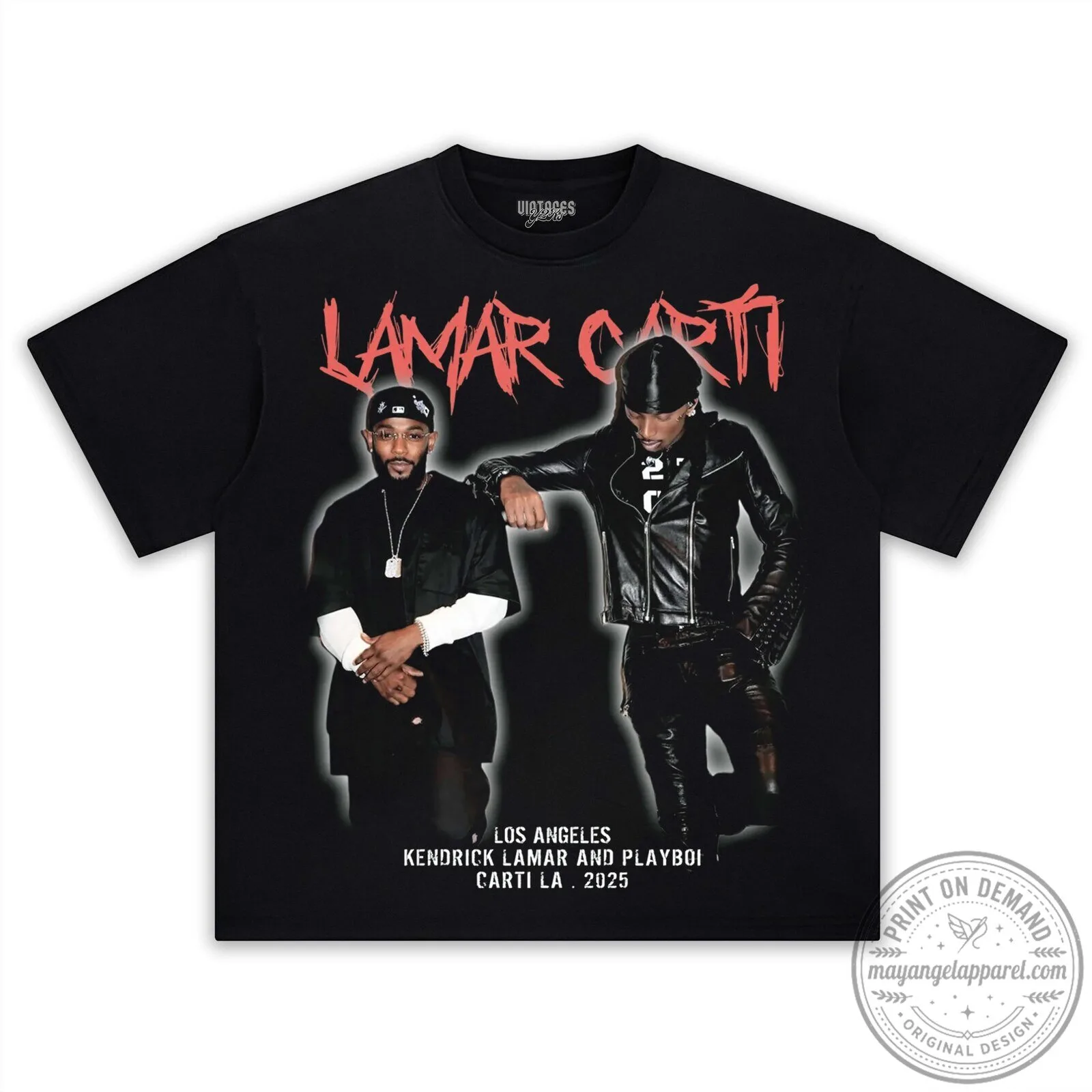 Black Graphic Tee featuring Kendrick Lamar and Playboi Carti from Los Angeles
