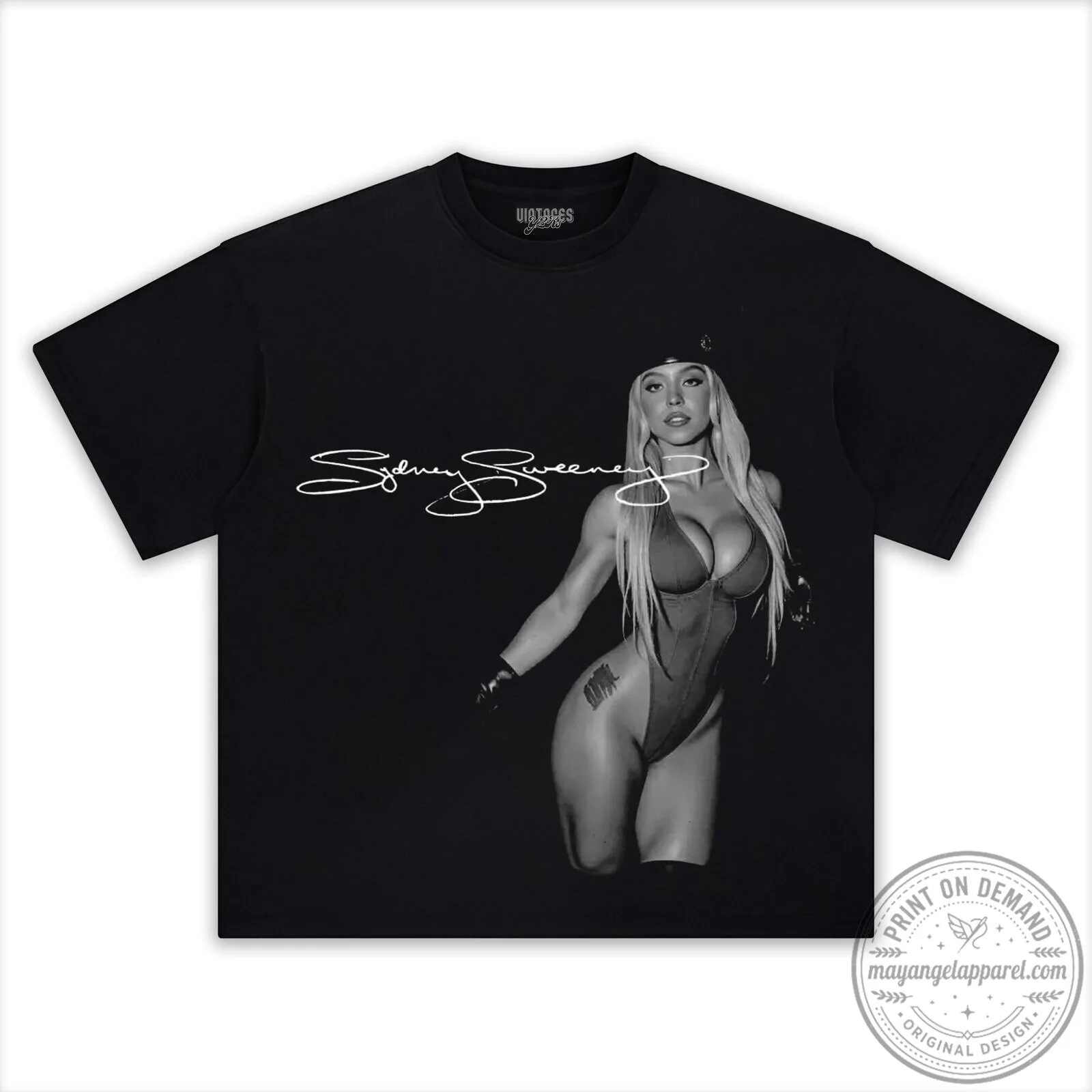 Sydney Sweeney Signature Black and White Photo Graphic T-Shirt