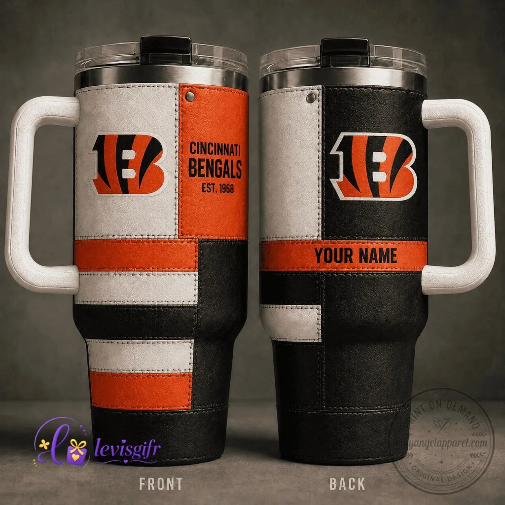 Cincinnati Bengals Football Team Personalized 40oz Insulated Tumbler with Handle Cincinnati Bengals Football Team Personalized 40oz Insulated Tumbler with Handle