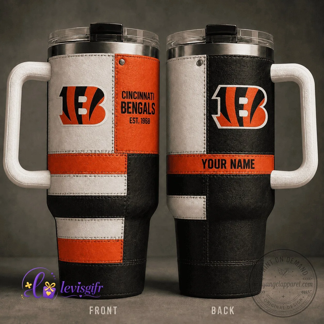 Cincinnati Bengals Football Team Personalized 40oz Insulated Tumbler with Handle