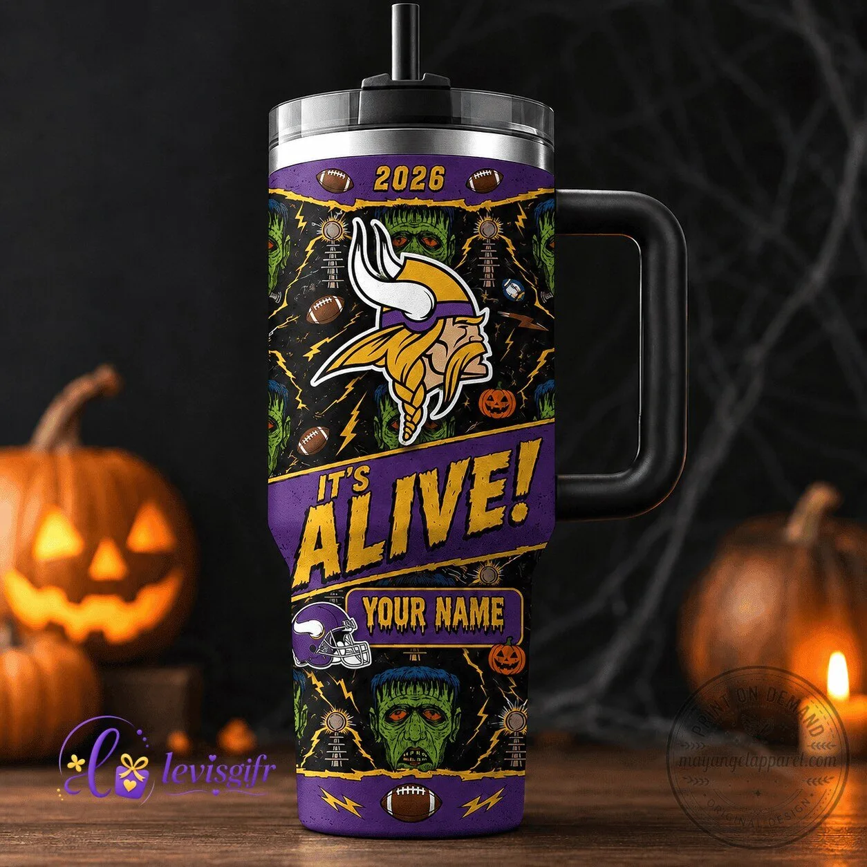 Minnesota Vikings Halloween Frankenstein Monster Personalized Tumbler With Handle
