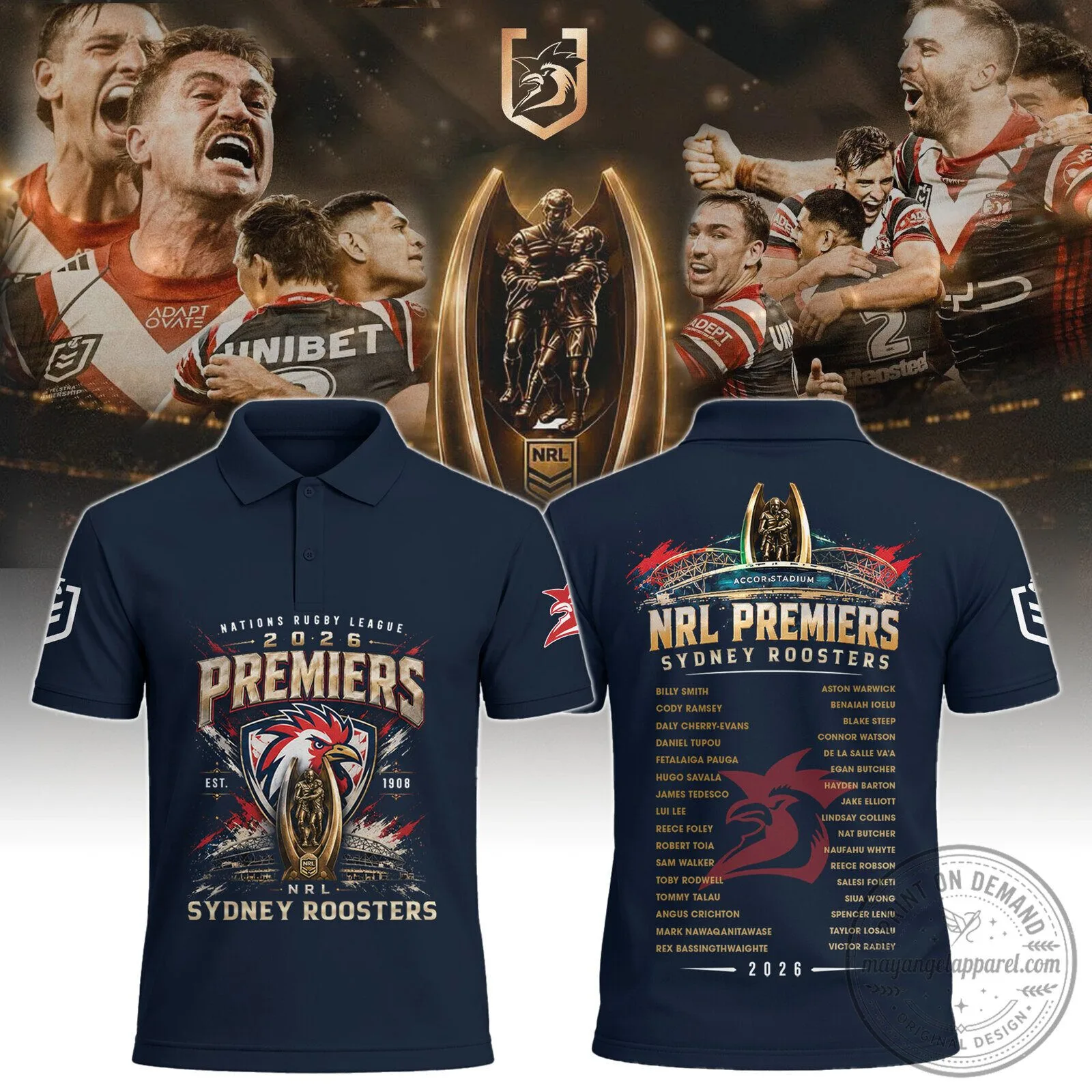 Sydney Roosters Rugby League 2026 Premiers Polo Shirt