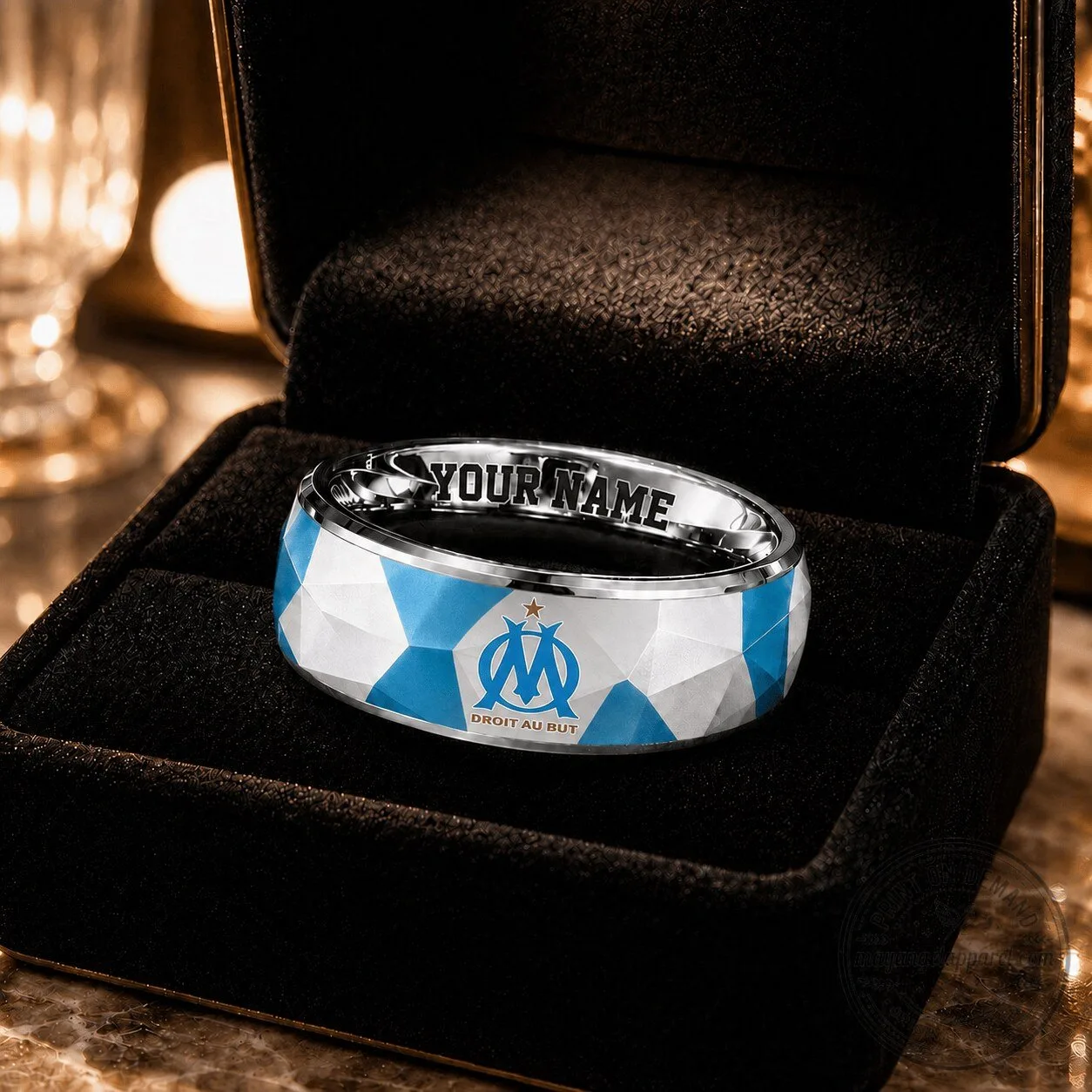 Olympique de Marseille Soccer Team Custom Name Engraved Fan Ring