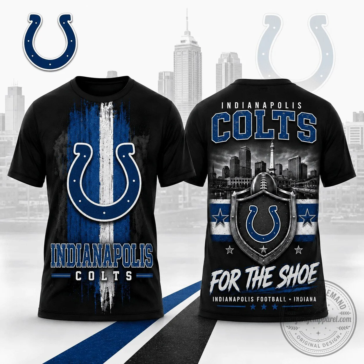 Indianapolis Colts Football Team Spirit Skyline Black T-Shirt