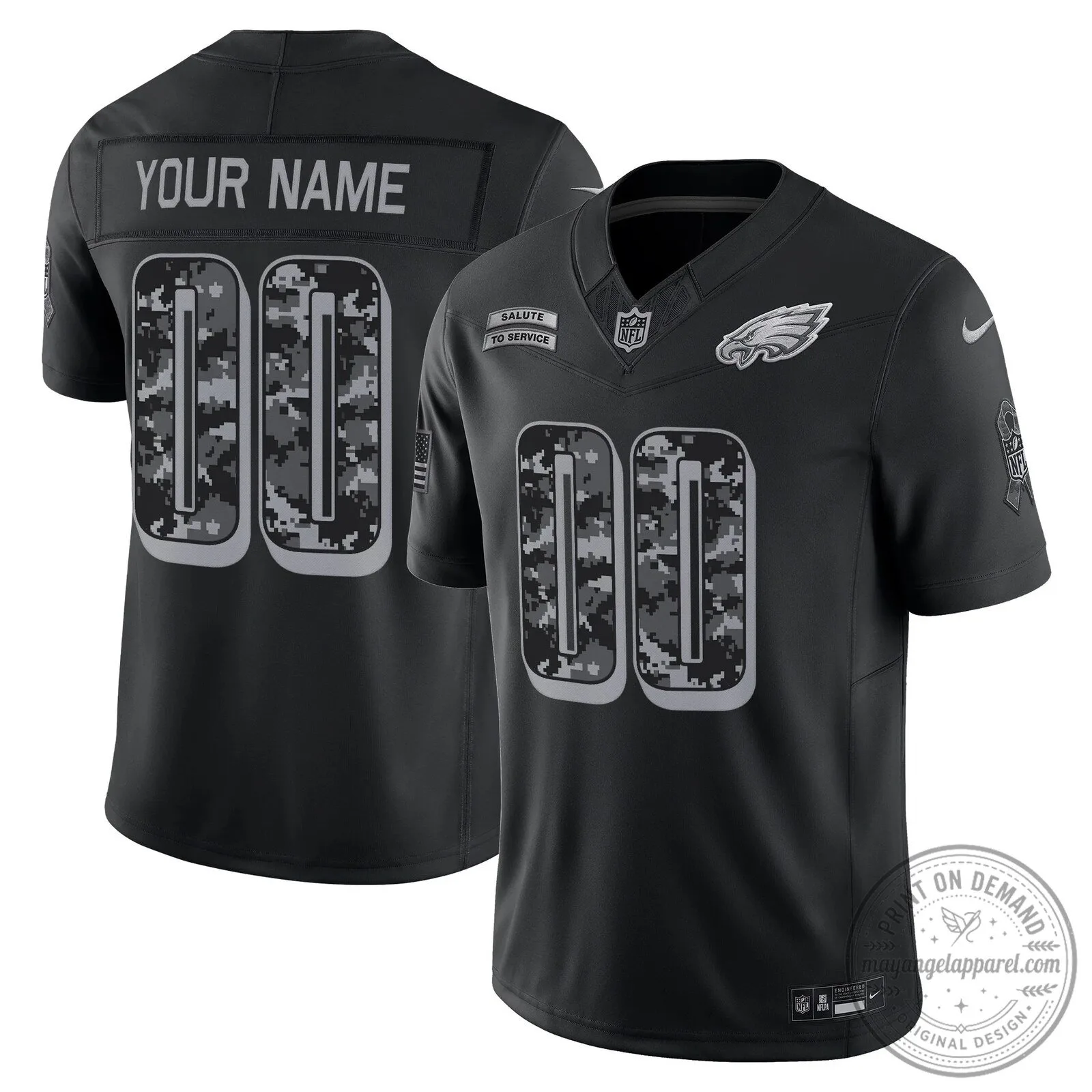 Philadelphia Eagles Salute To Service Custom Black Football Jersey