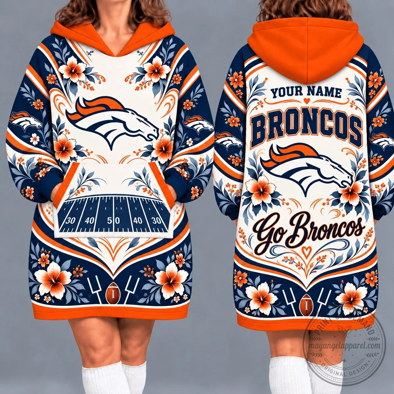 Denver Broncos Floral Pattern Oversized Blanket Hoodie