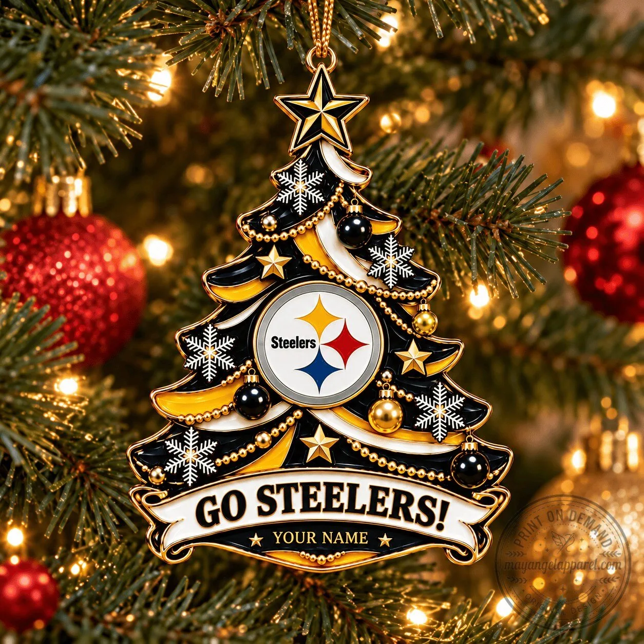 Pittsburgh Steelers Christmas Tree Ornament Custom Name Decoration