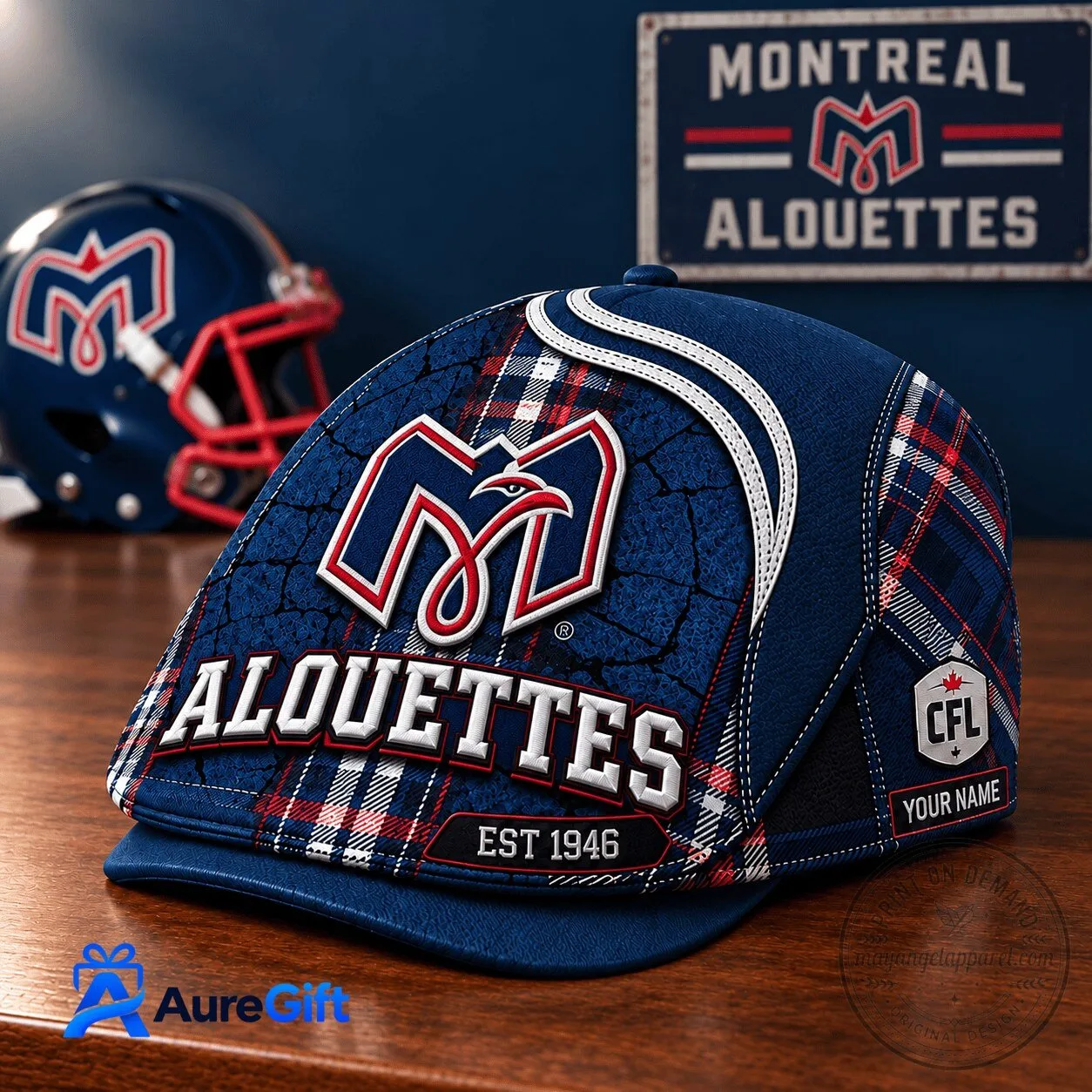 Montreal Alouettes Canadian Football League Plaid Personalized Golf Cap Hat