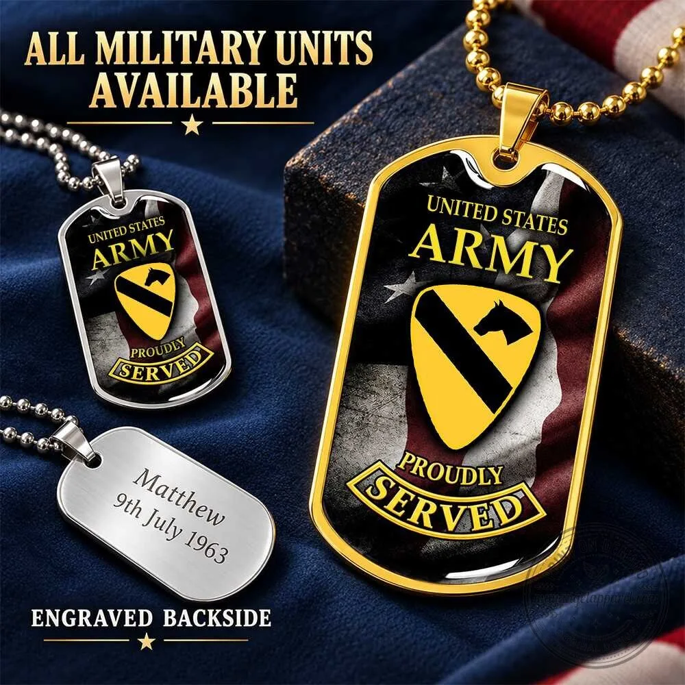 United States Army Proudly Served Engraved Dog Tag Pendant Necklace