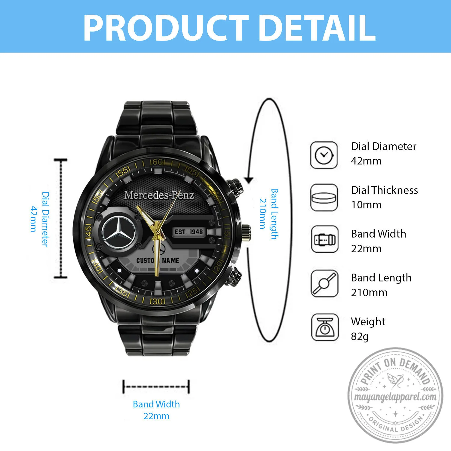 Black Stainless Steel Watch with Custom Name by Mercedes-Benz 9 Black Stainless Steel Watch with Custom Name by Mercedes-Benz