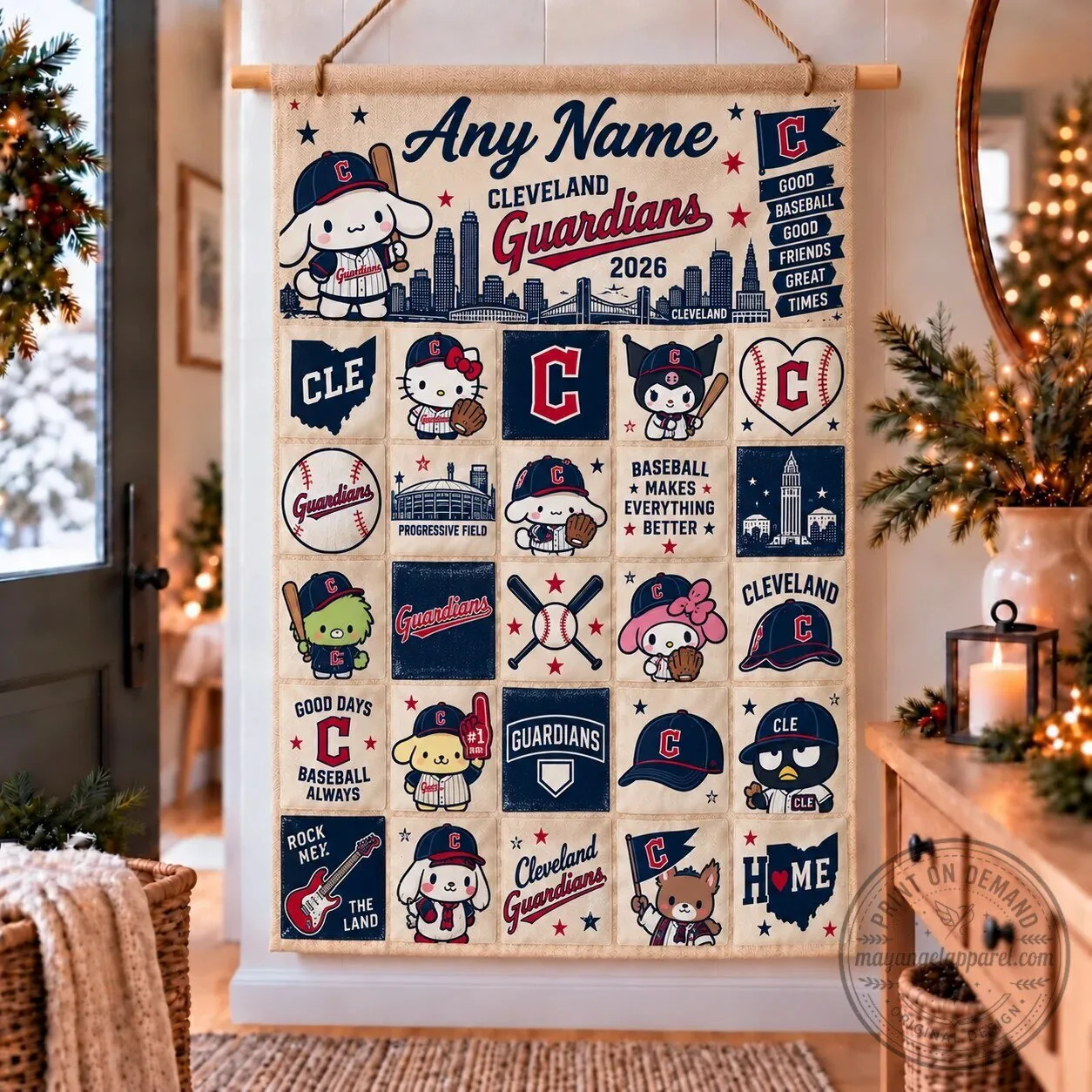 Cleveland Guardians Baseball Team Personalized Christmas Advent Calendar Wall Hanging