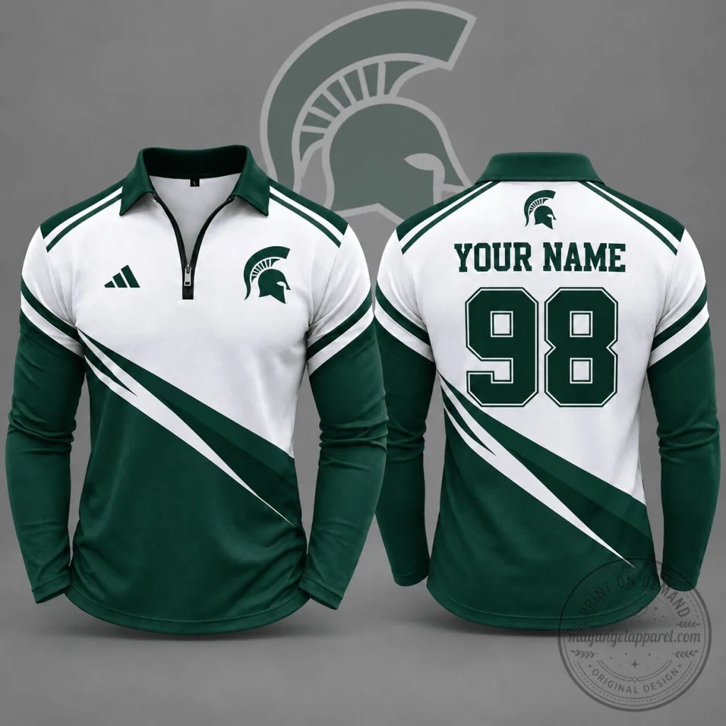 Michigan State Spartans NCAA Personalized Elite Motion Quarter Zip Polo Shirt Michigan State Spartans NCAA Personalized Elite Motion Quarter Zip Polo Shirt