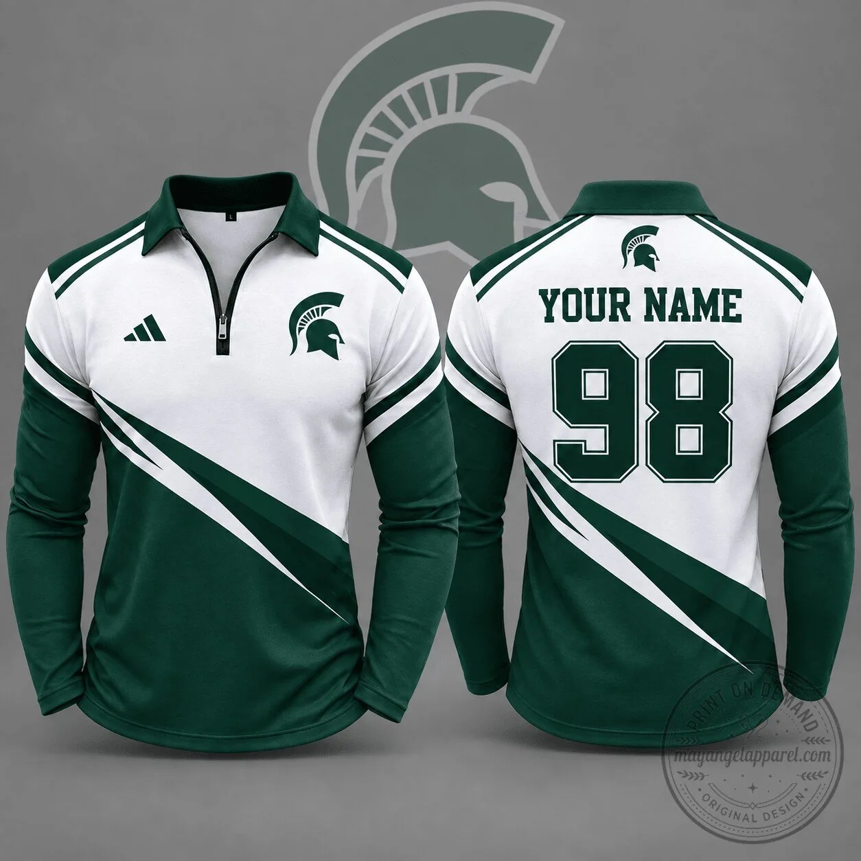 Michigan State Spartans NCAA Personalized Elite Motion Quarter Zip Polo Shirt