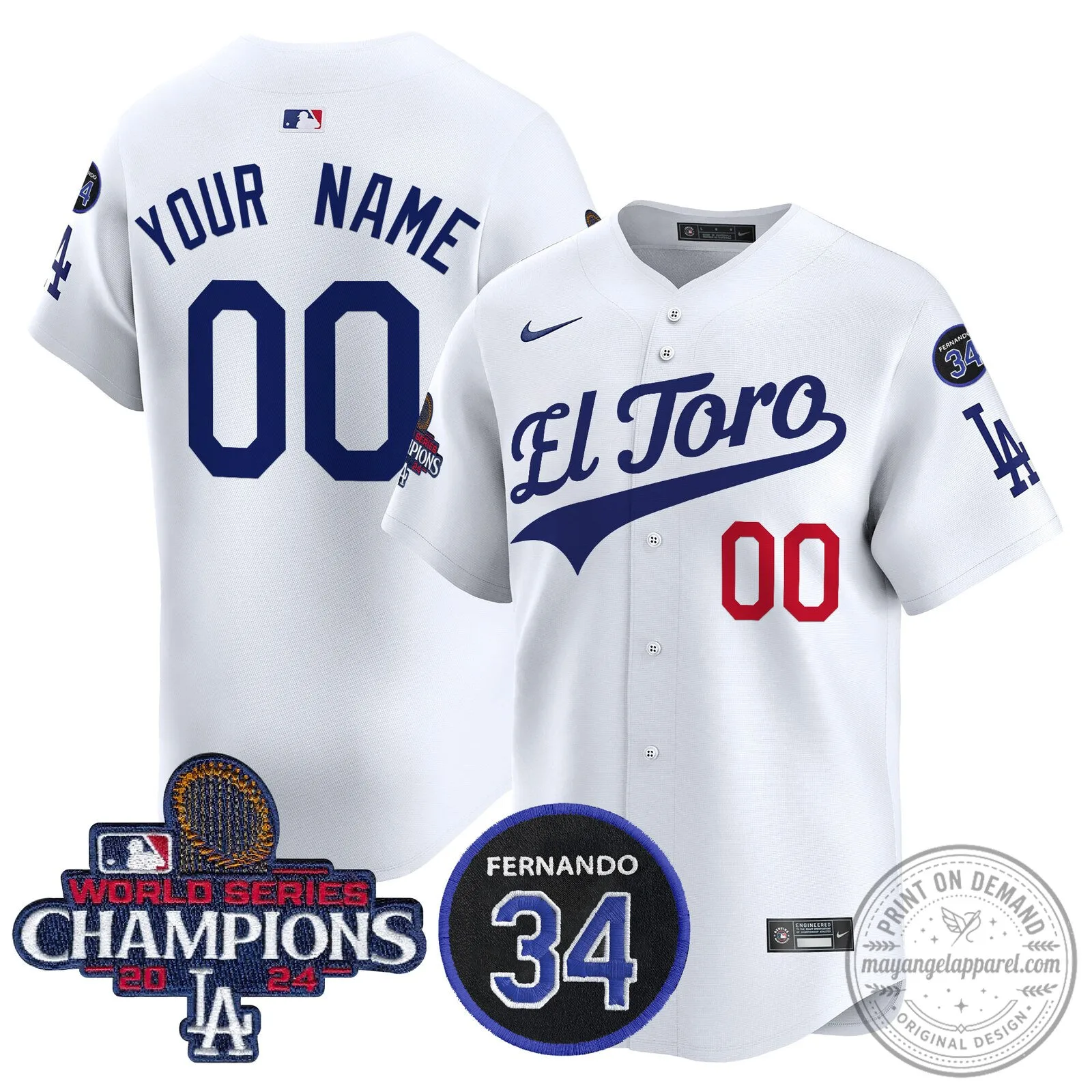 Dodgers El Toro World Series Champions Custom Baseball Jersey