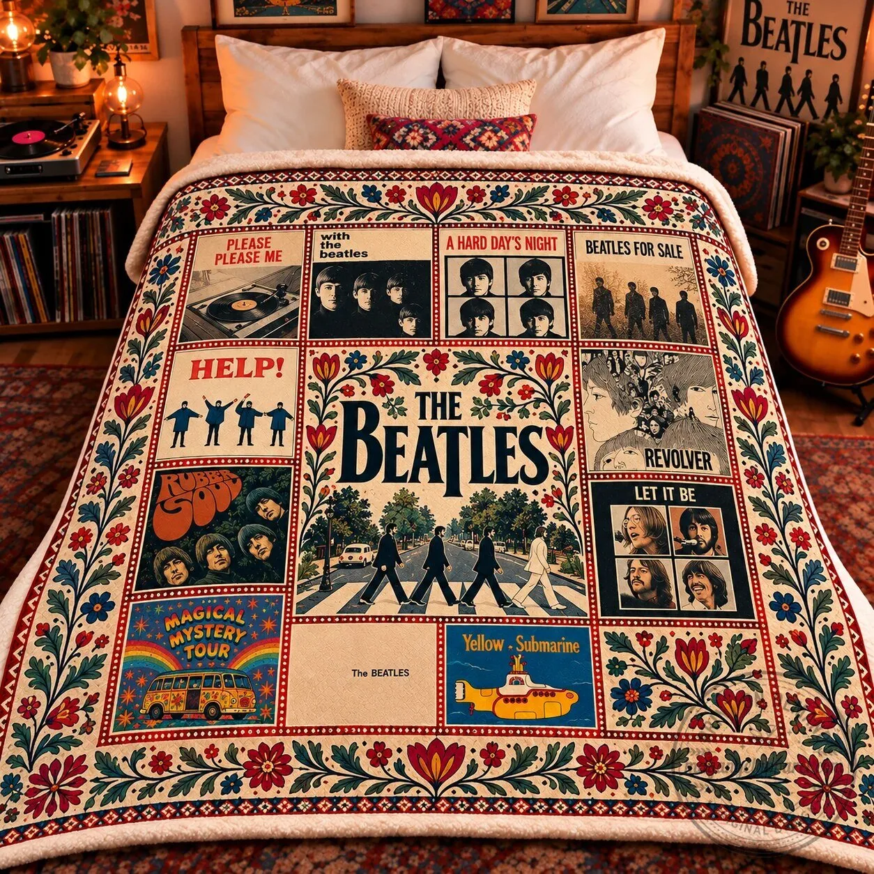 The Beatles Album Covers Collection Sherpa Blanket – Abbey Road, Revolver, Yellow Submarine
