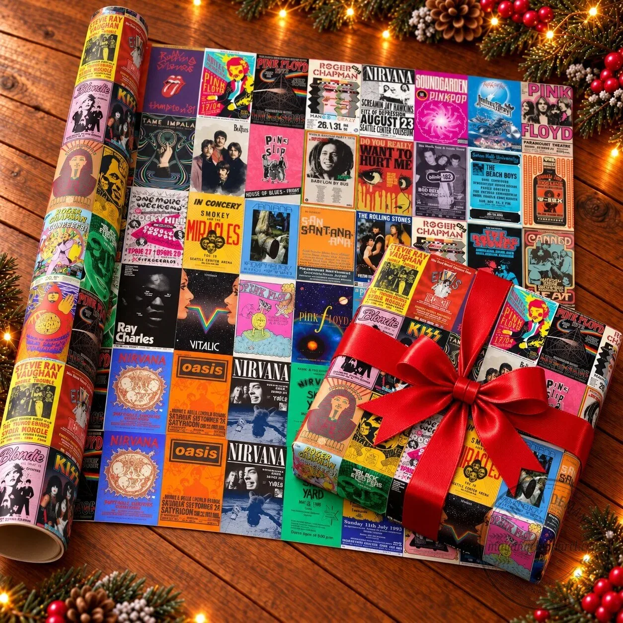 Classic Rock Band Concert Tour Posters Pattern Gift Wrapping Paper Roll