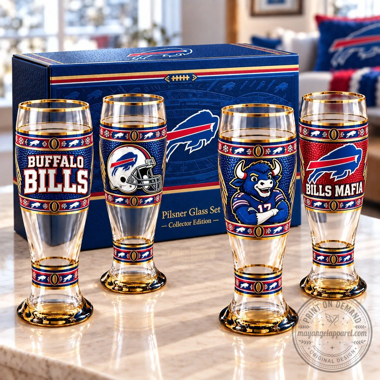 Buffalo Bills NFL Football Team Pilsner Drinking Glass Set