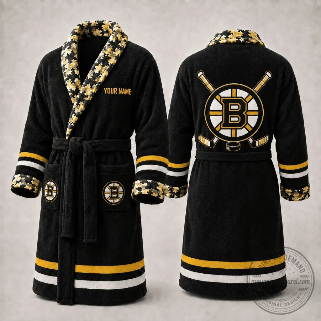 Boston Bruins National Hockey League Personalized Luxury Bathrobe Boston Bruins National Hockey League Personalized Luxury Bathrobe