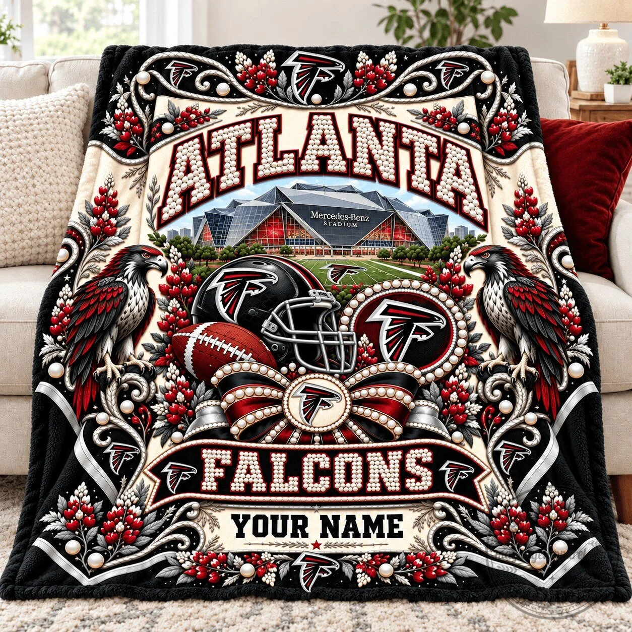 Atlanta Falcons Football Team Personalized Name Stadium Design Blanket