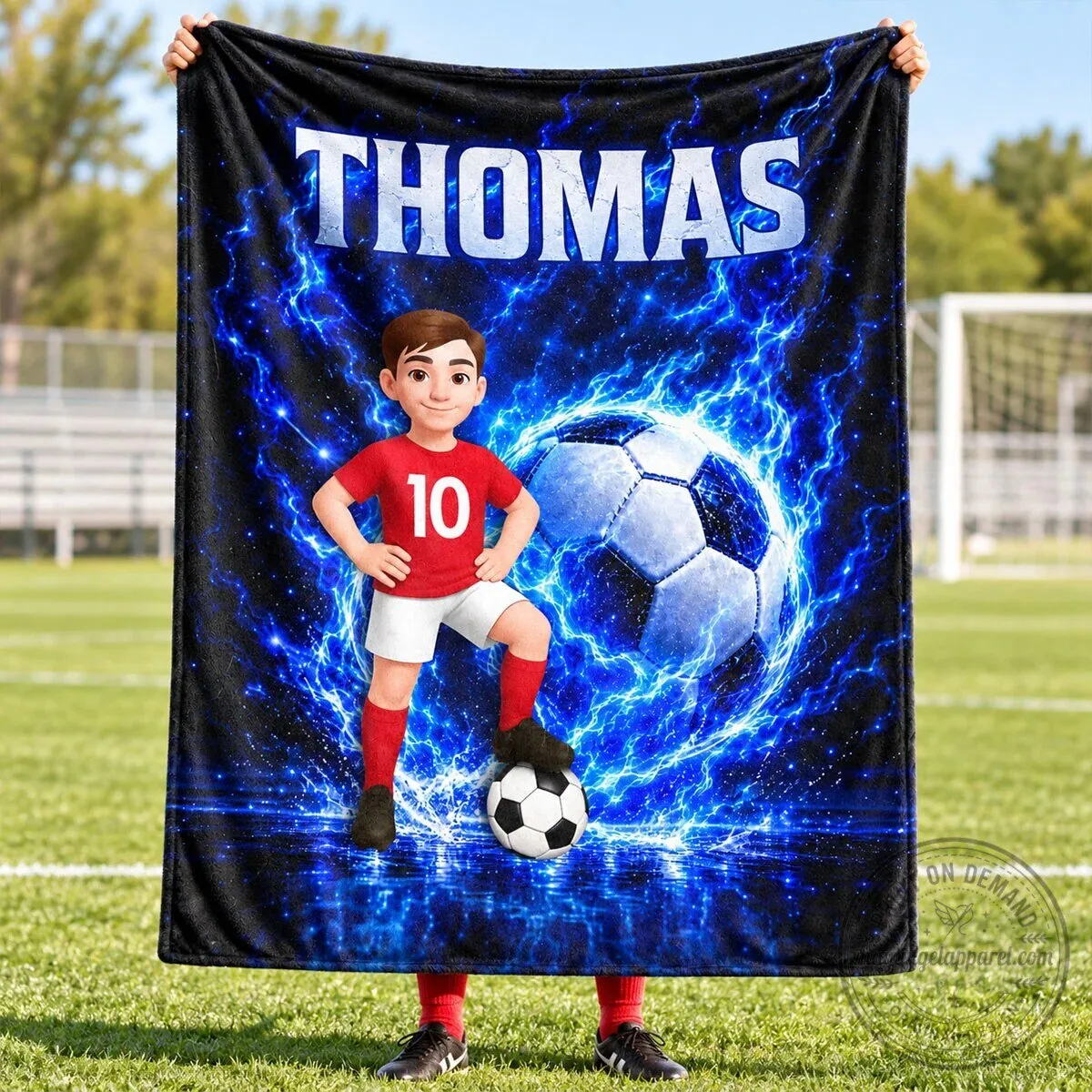Personalized Soccer Player Fleece Blanket for Boys and Girls, Custom Name Throw