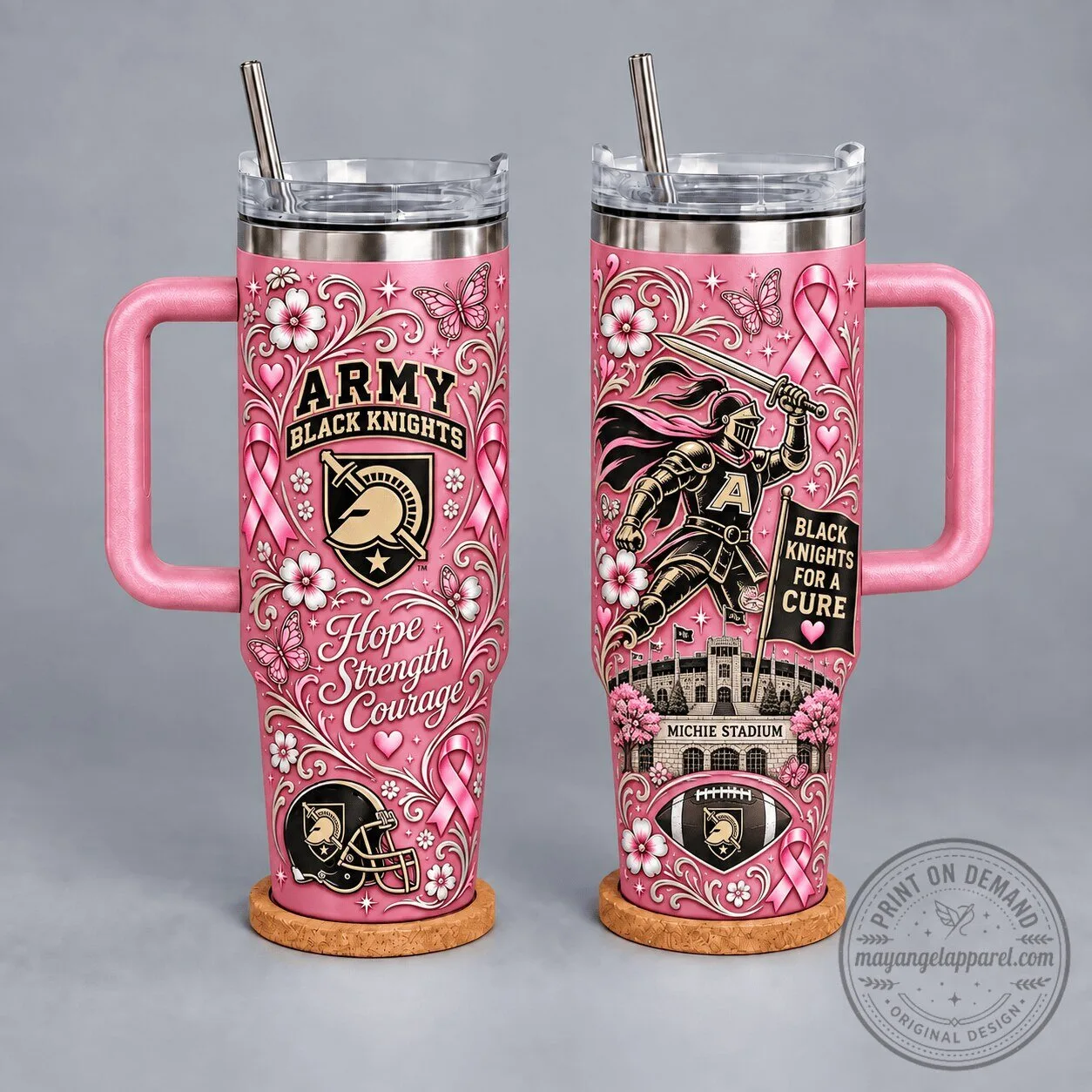 Army Black Knights Breast Cancer Awareness Hope Strength Courage Tumbler