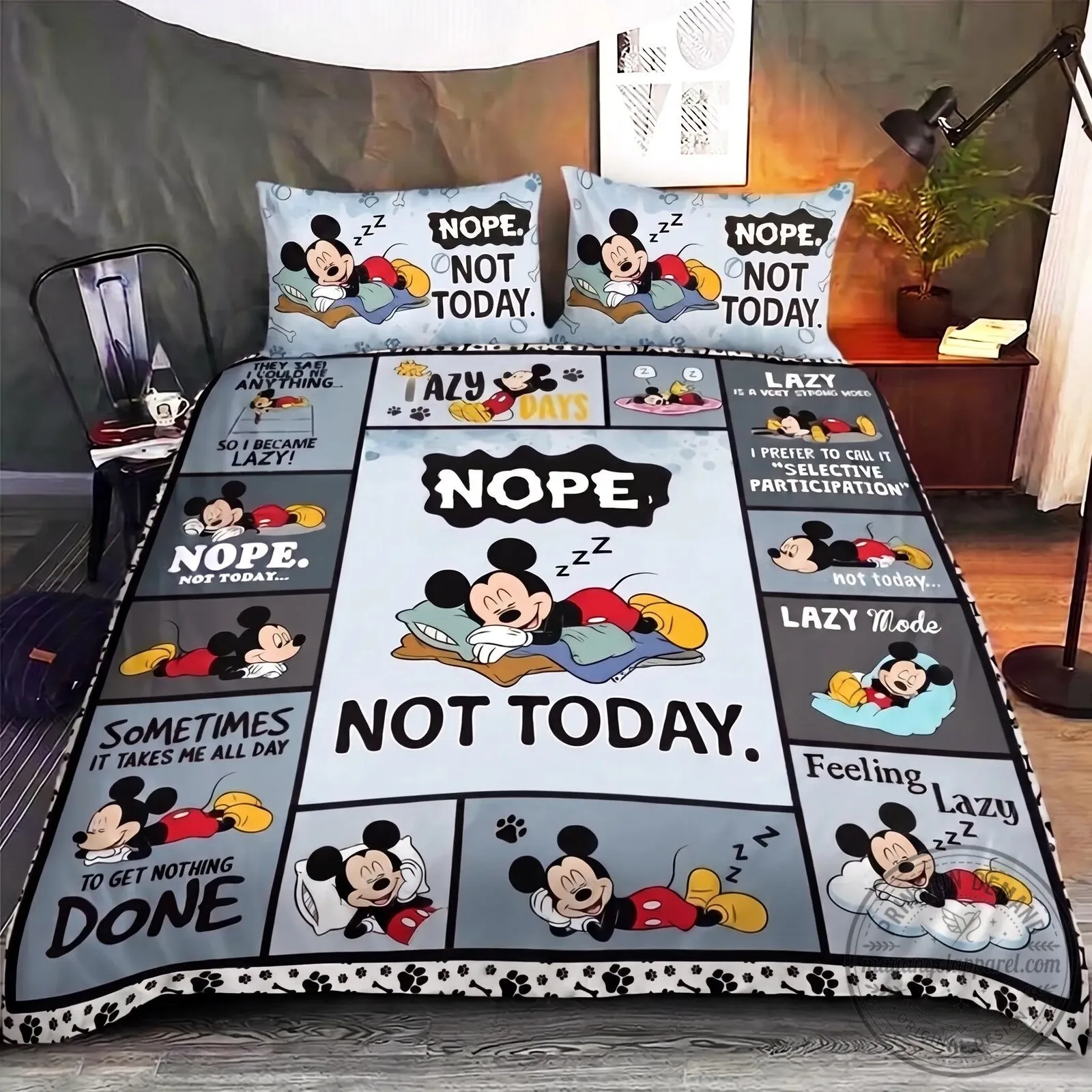 Mickey Mouse "Nope Not Today" Funny Lazy Mood Bedding Set