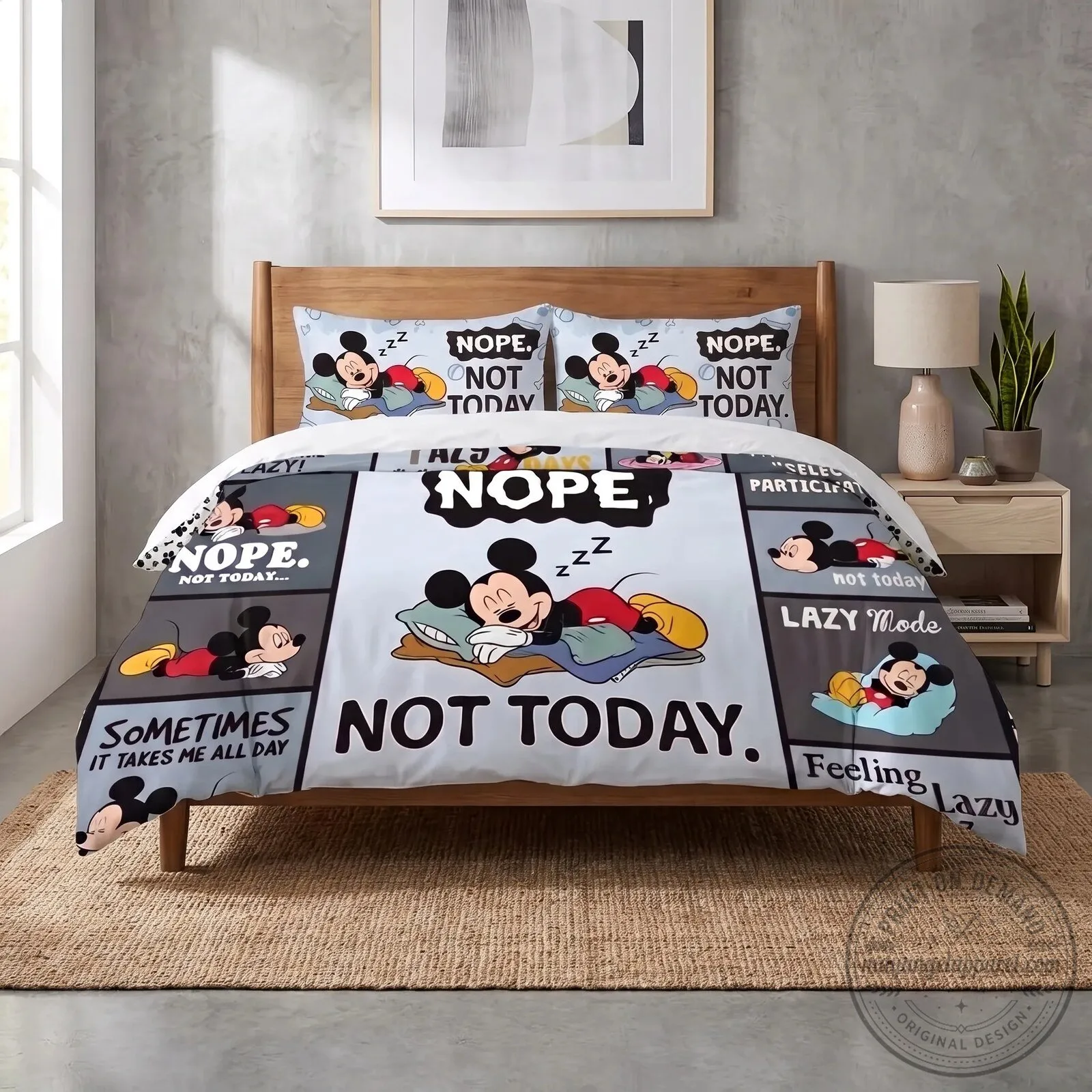 Mickey Mouse "Nope Not Today" Funny Lazy Mood Bedding Set 3 Mickey Mouse "Nope Not Today" Funny Lazy Mood Bedding Set