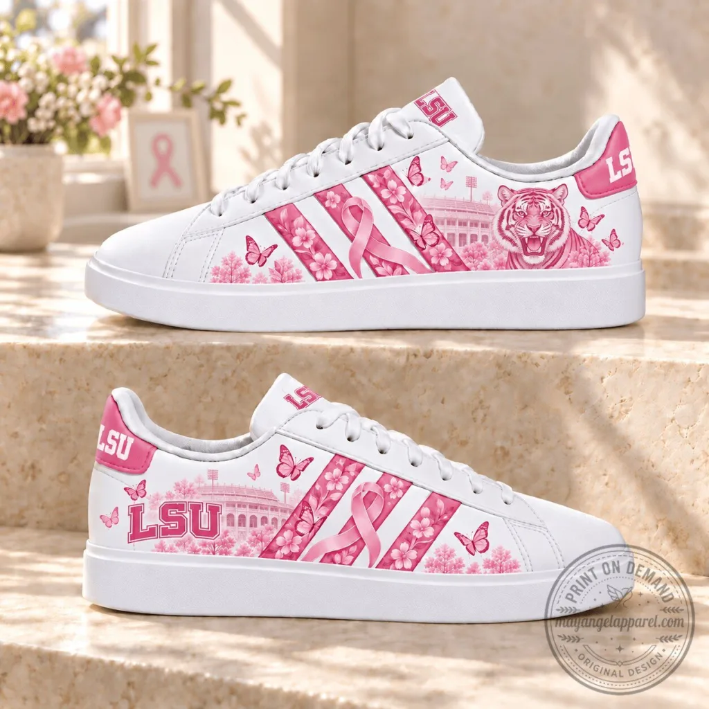 LSU Tigers Breast Cancer Awareness Pink Ribbon Custom Sneakers for Women LSU Tigers Breast Cancer Awareness Pink Ribbon Custom Sneakers for Women