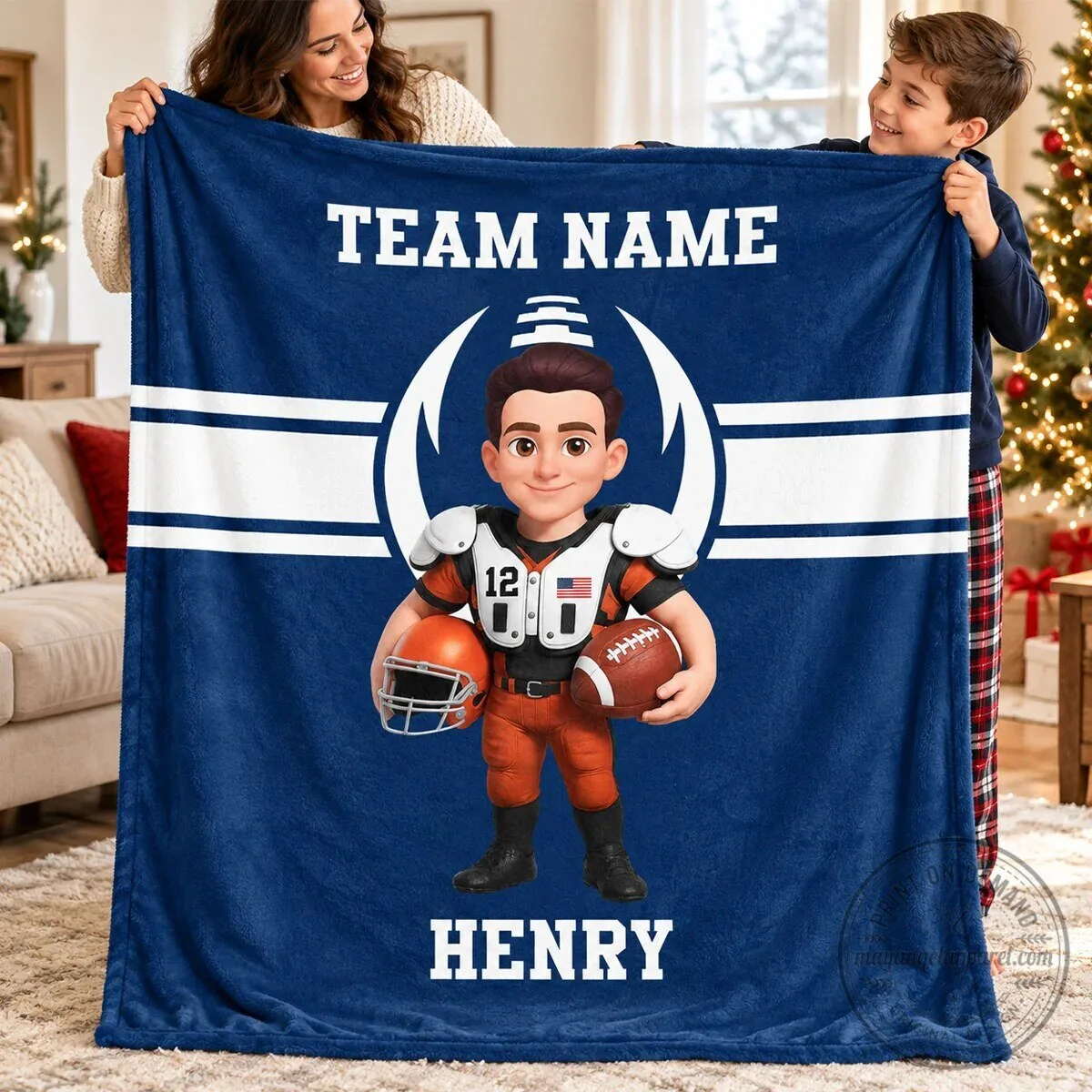 Personalized Football Player Cartoon Custom Name and Team Name Fleece Blanket 11 Personalized Football Player Cartoon Custom Name and Team Name Fleece Blanket