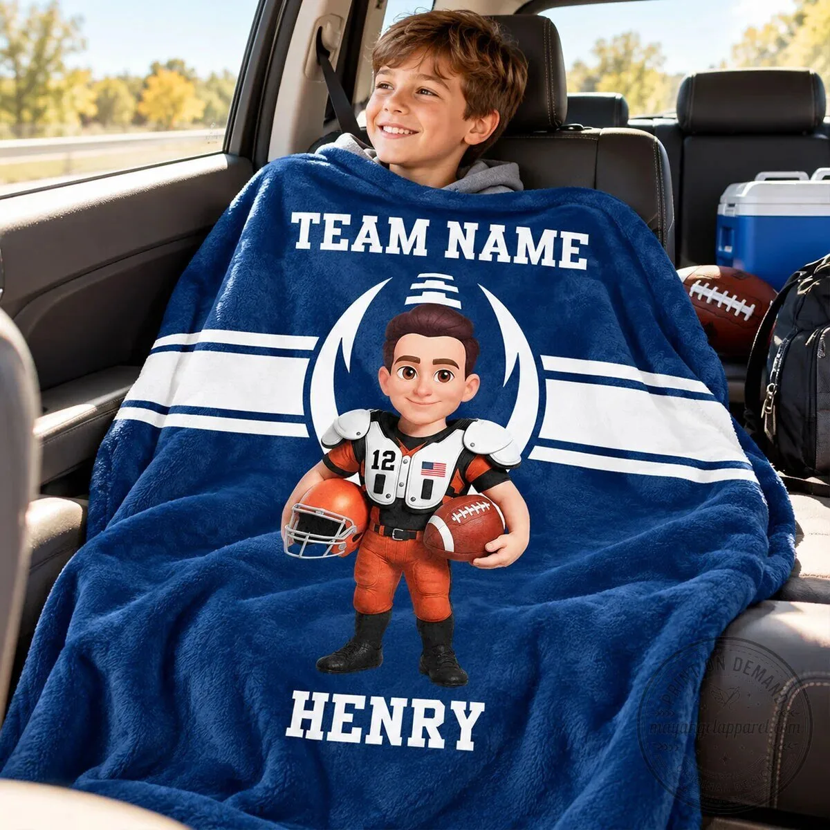 Personalized Football Player Cartoon Custom Name and Team Name Fleece Blanket 13 Personalized Football Player Cartoon Custom Name and Team Name Fleece Blanket