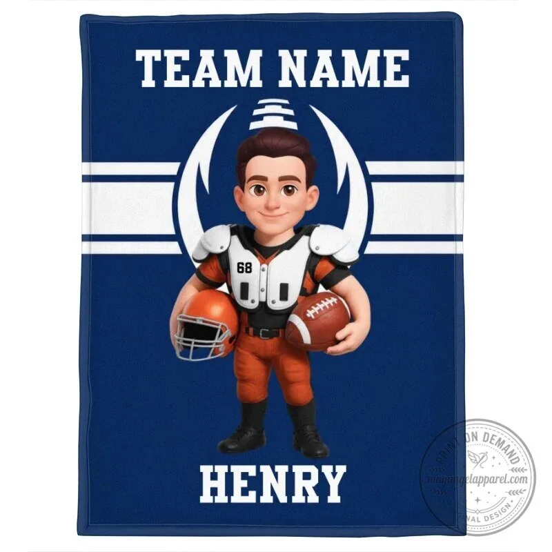 Personalized Football Player Cartoon Custom Name and Team Name Fleece Blanket 16 Personalized Football Player Cartoon Custom Name and Team Name Fleece Blanket