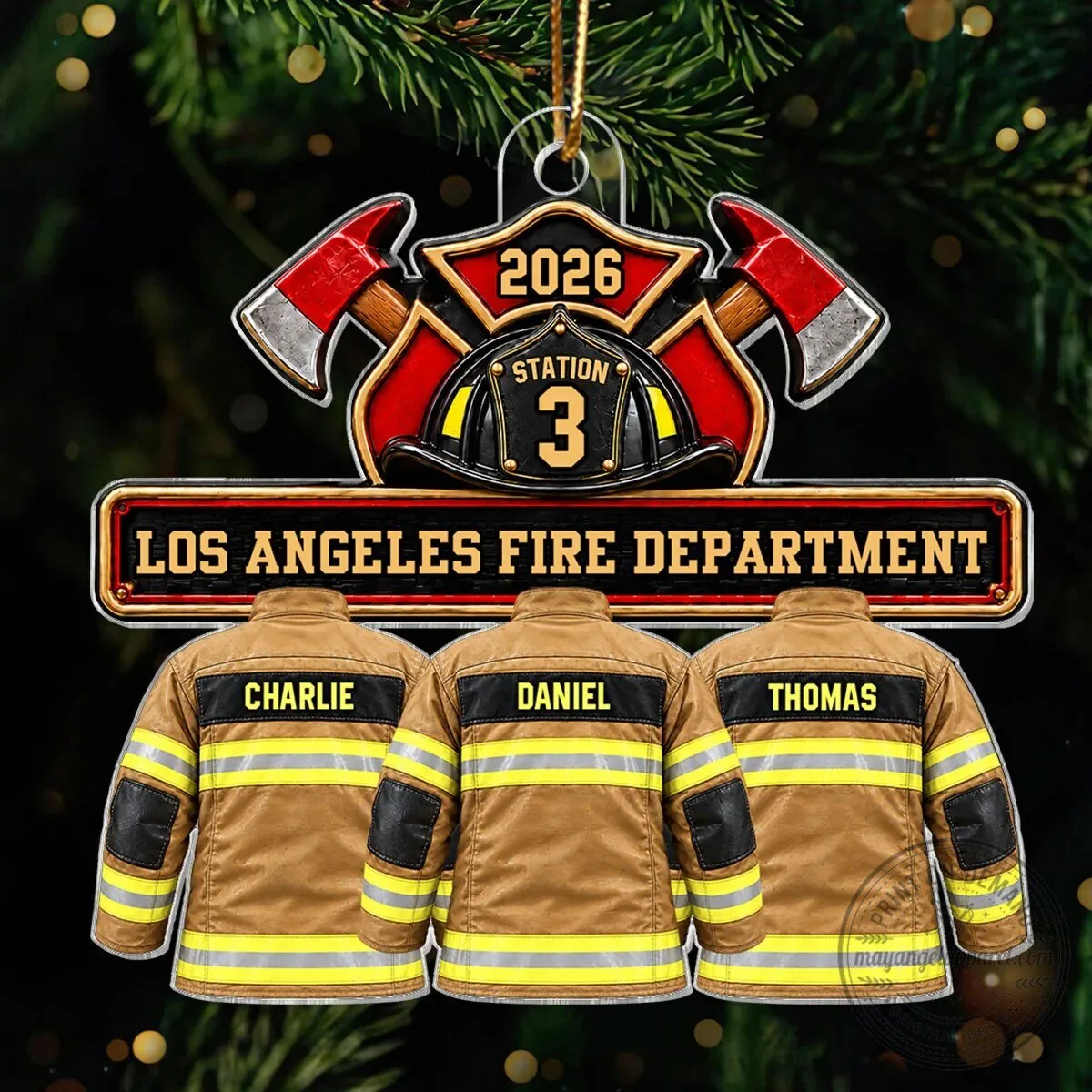Los Angeles Fire Department Personalized Firefighter Station 3 Christmas Ornament