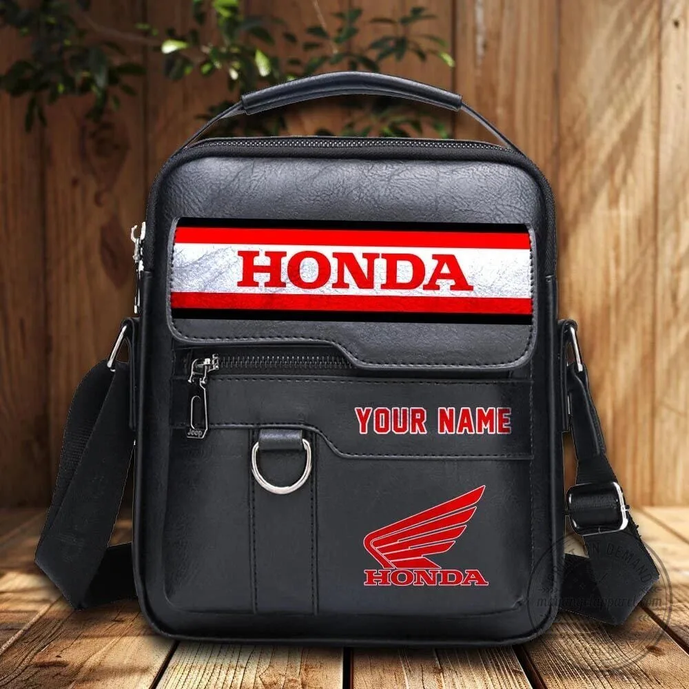 Honda Motorcycle Logo Personalized Black Faux Leather Crossbody Bag