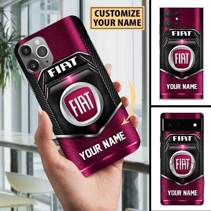 Custom Fiat Logo Carbon Fiber Pattern Personalized Phone Case