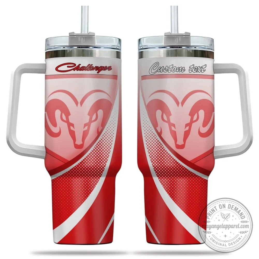 Dodge Challenger Ram Head Logo Red Gradient Custom Name 40oz Tumbler