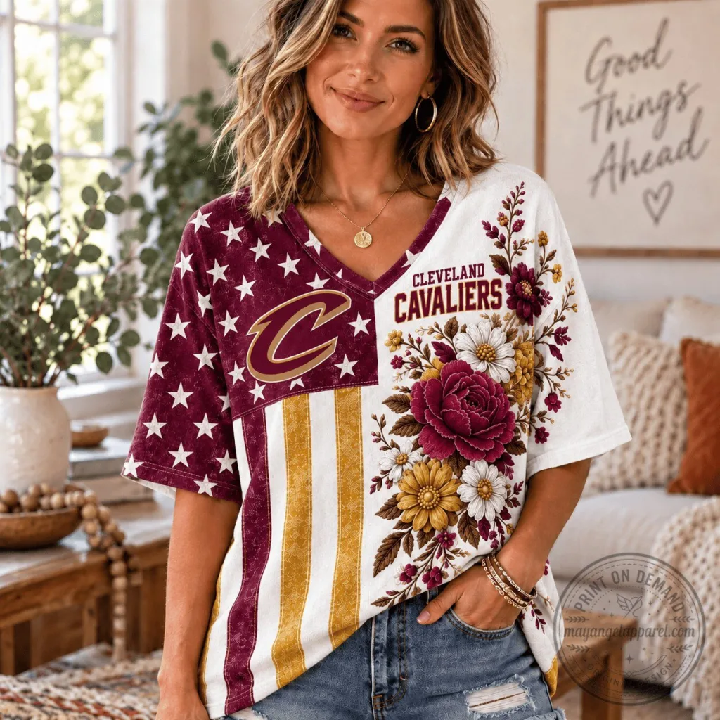 Cleveland Cavaliers NBA Fan Shirt for Women, Floral V-Neck T-Shirt Cleveland Cavaliers NBA Fan Shirt for Women, Floral V-Neck T-Shirt