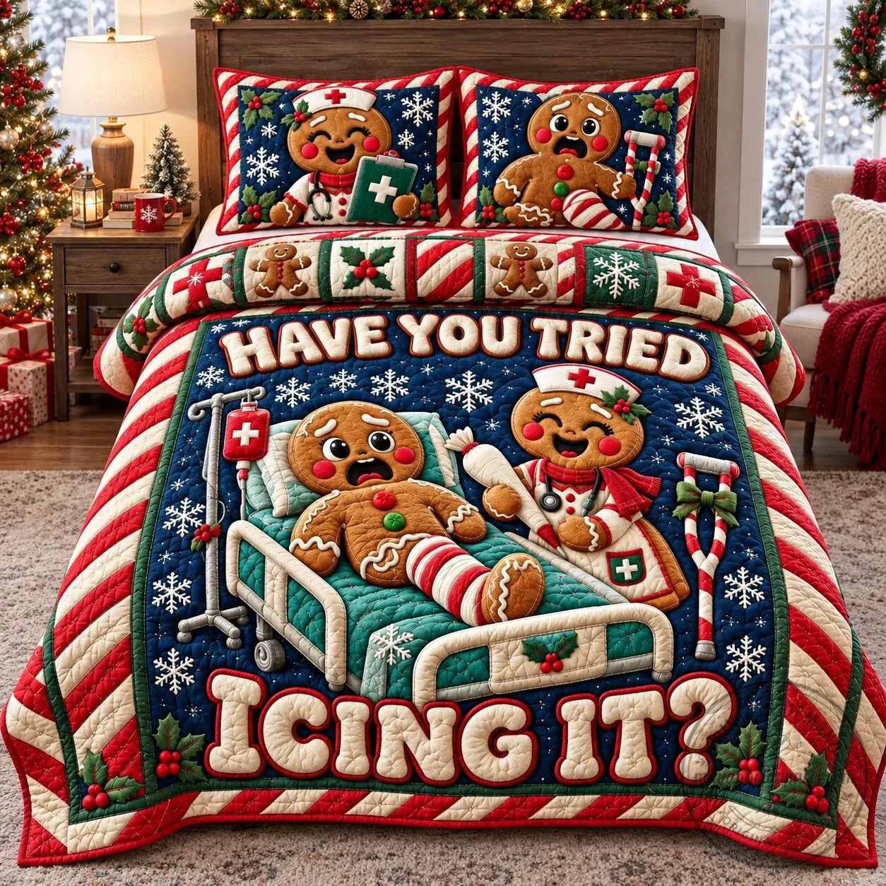 Gingerbread Christmas Nurse Have You Tried Icing It Quilted Bedding Set