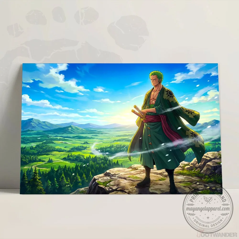 Roronoa Zoro One Piece Anime Manga Character Standing on Cliff Canvas Wall Art