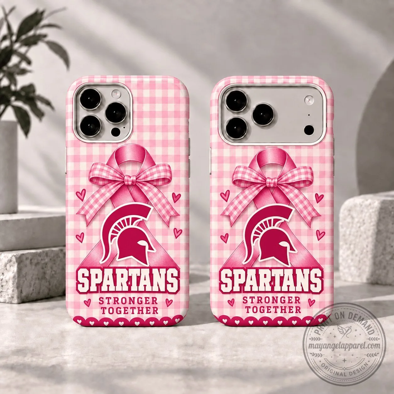 Michigan State Spartans Breast Cancer Awareness Pink Gingham Phone Case