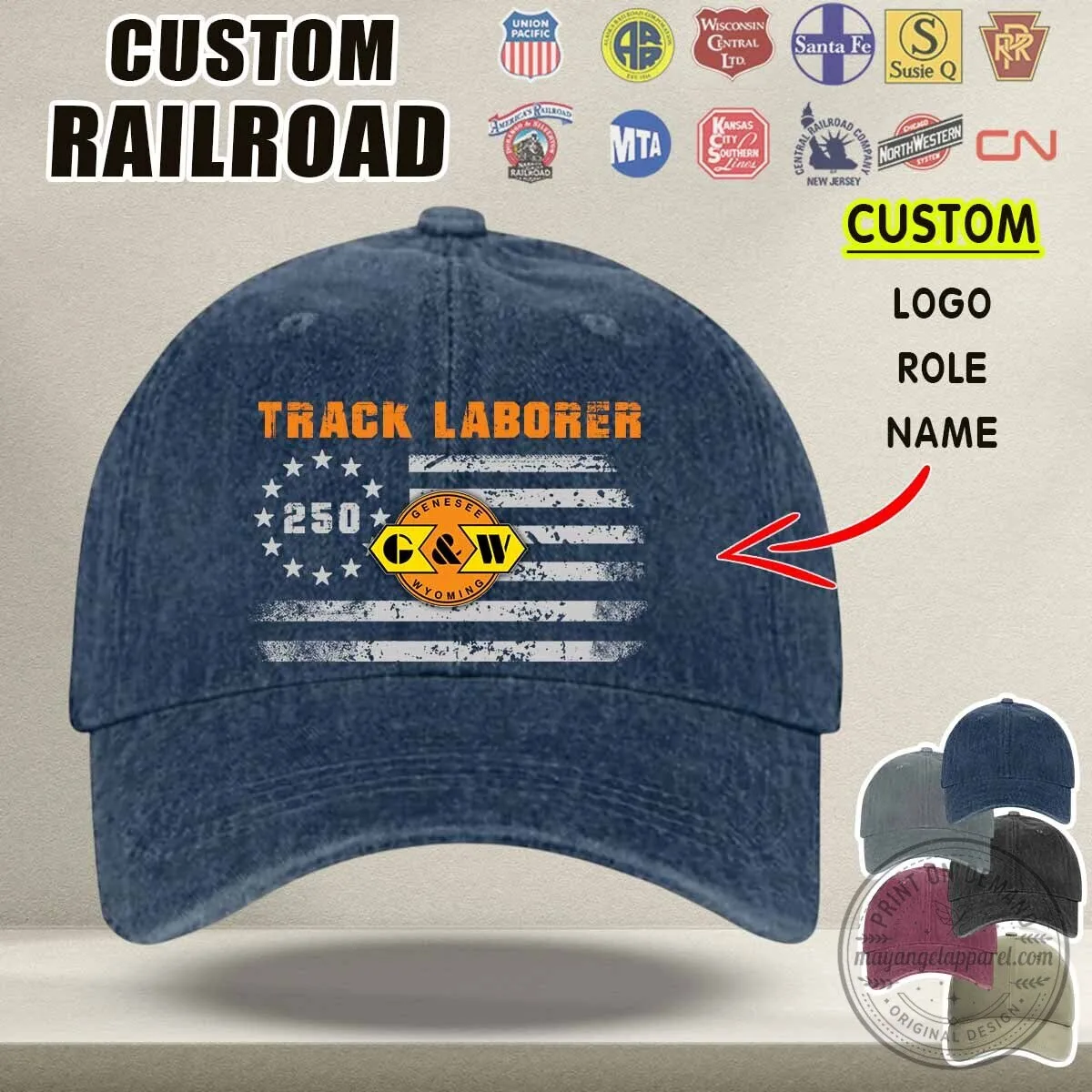 Union Pacific Railroad Conductor 250 Years American Flag Washed Denim Baseball Cap Hat 8 Union Pacific Railroad Conductor 250 Years American Flag Washed Denim Baseball Cap Hat