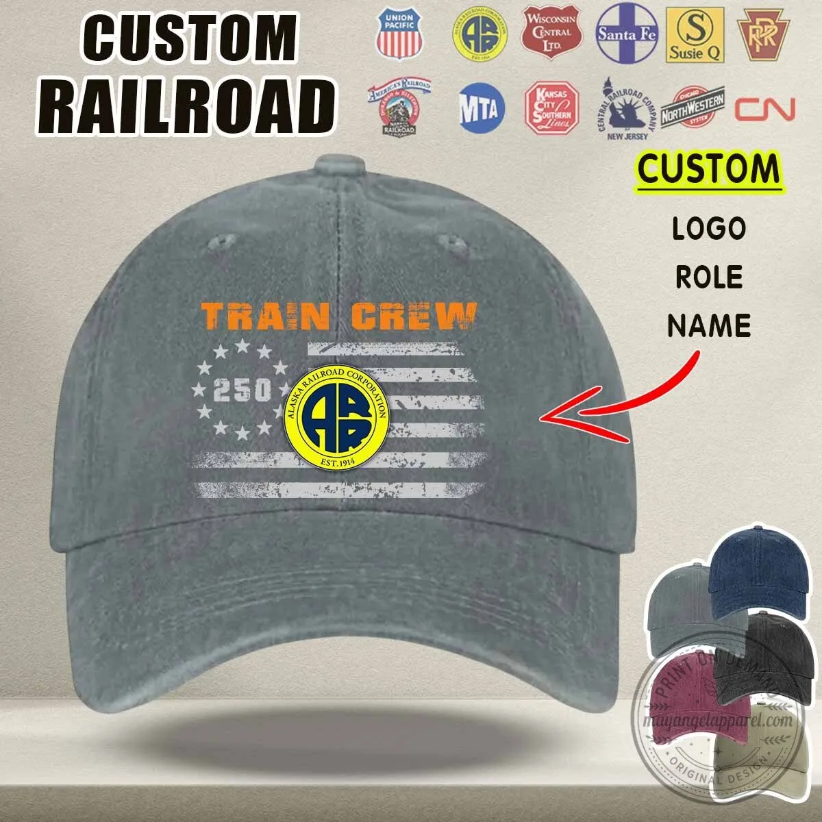 Union Pacific Railroad Conductor 250 Years American Flag Washed Denim Baseball Cap Hat 9 Union Pacific Railroad Conductor 250 Years American Flag Washed Denim Baseball Cap Hat