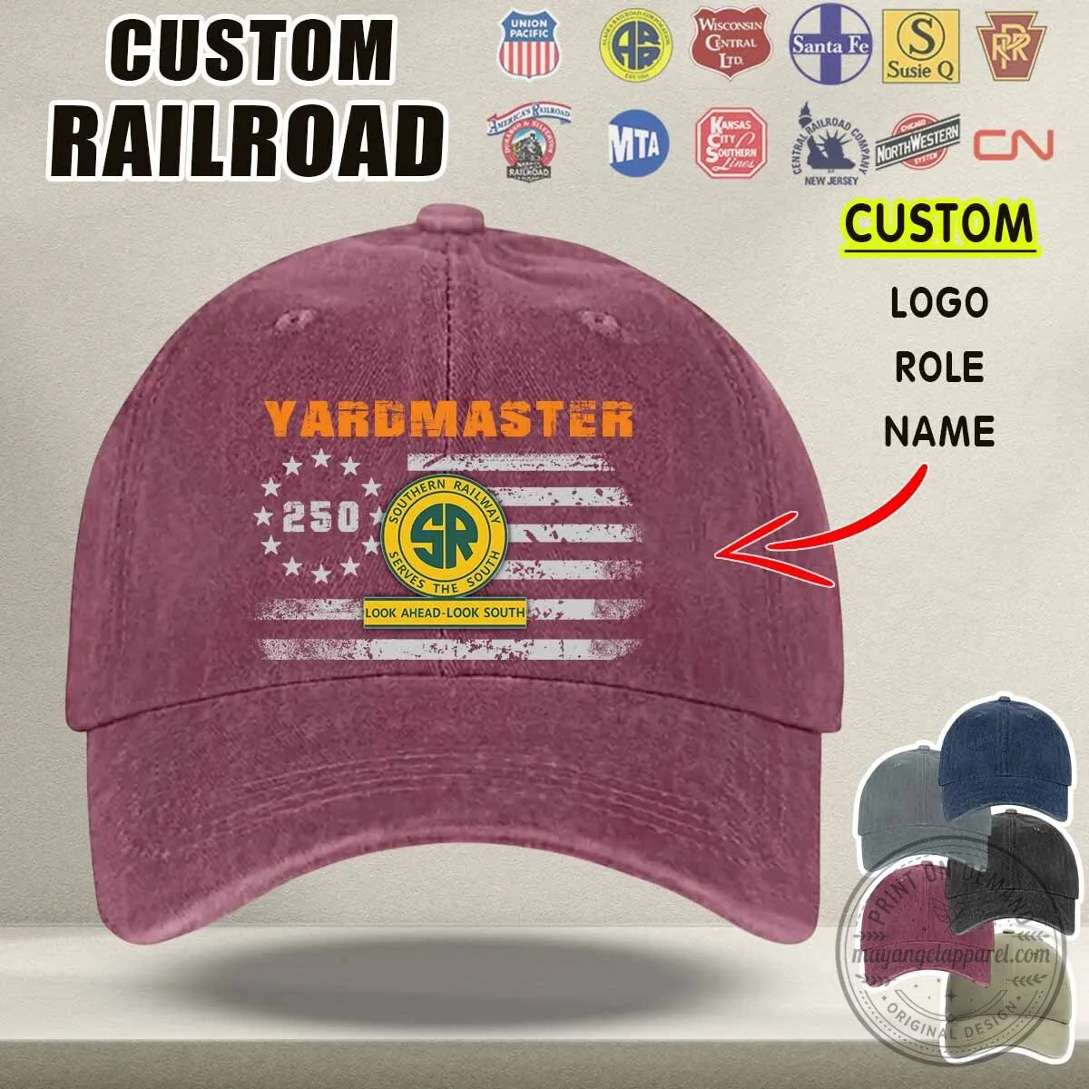 Union Pacific Railroad Conductor 250 Years American Flag Washed Denim Baseball Cap Hat 10 Union Pacific Railroad Conductor 250 Years American Flag Washed Denim Baseball Cap Hat