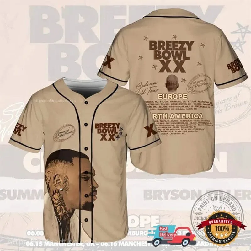 Chris Brown Breezy Bowl XX 2025 Tour Baseball Jersey