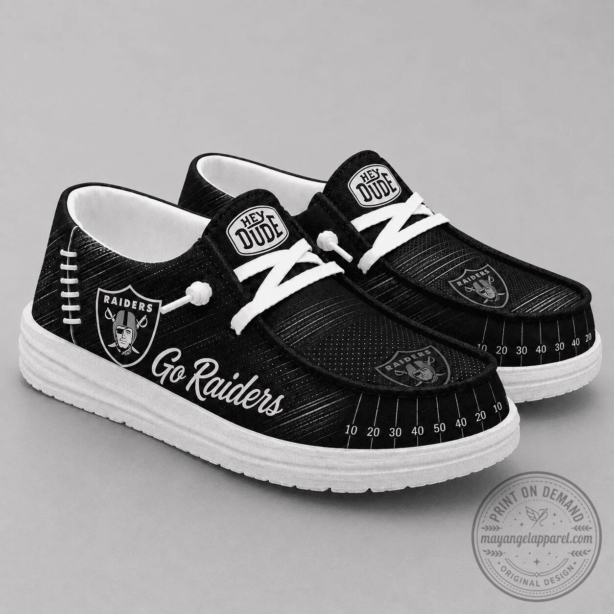 Men's and Women's Fan Loafer Shoes Featuring Las Vegas Raiders Football Field Design